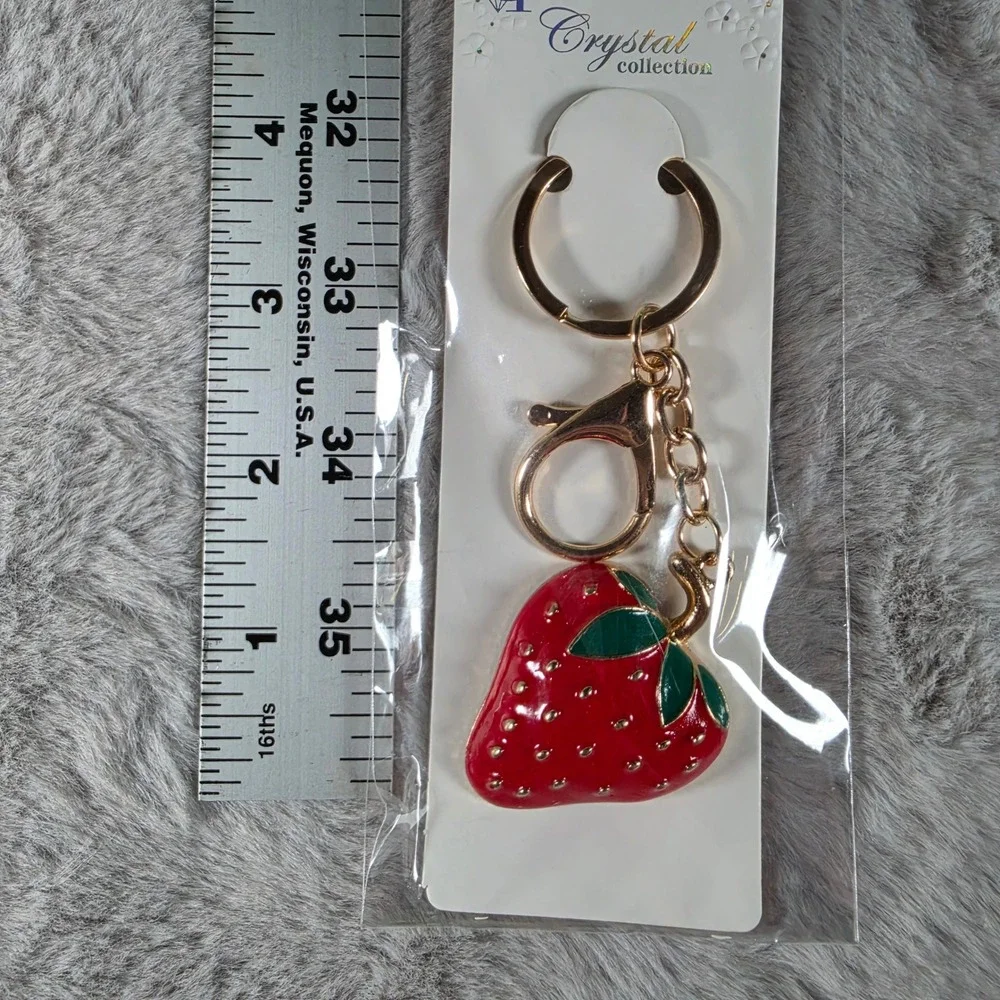 JP Crystal Collection Strawberry Keychain Womens OS Red Enamel Fruit Bag Charm